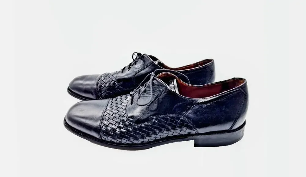 Bostonian Florentine Men's Black Woven Leather Oxford Shoes Italy Size 10 M Vtg